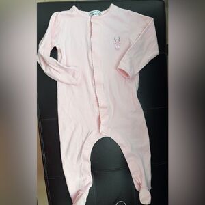 Magnolia baby Pima cotton.  Light Pink Deer Embroidered Baby Footie